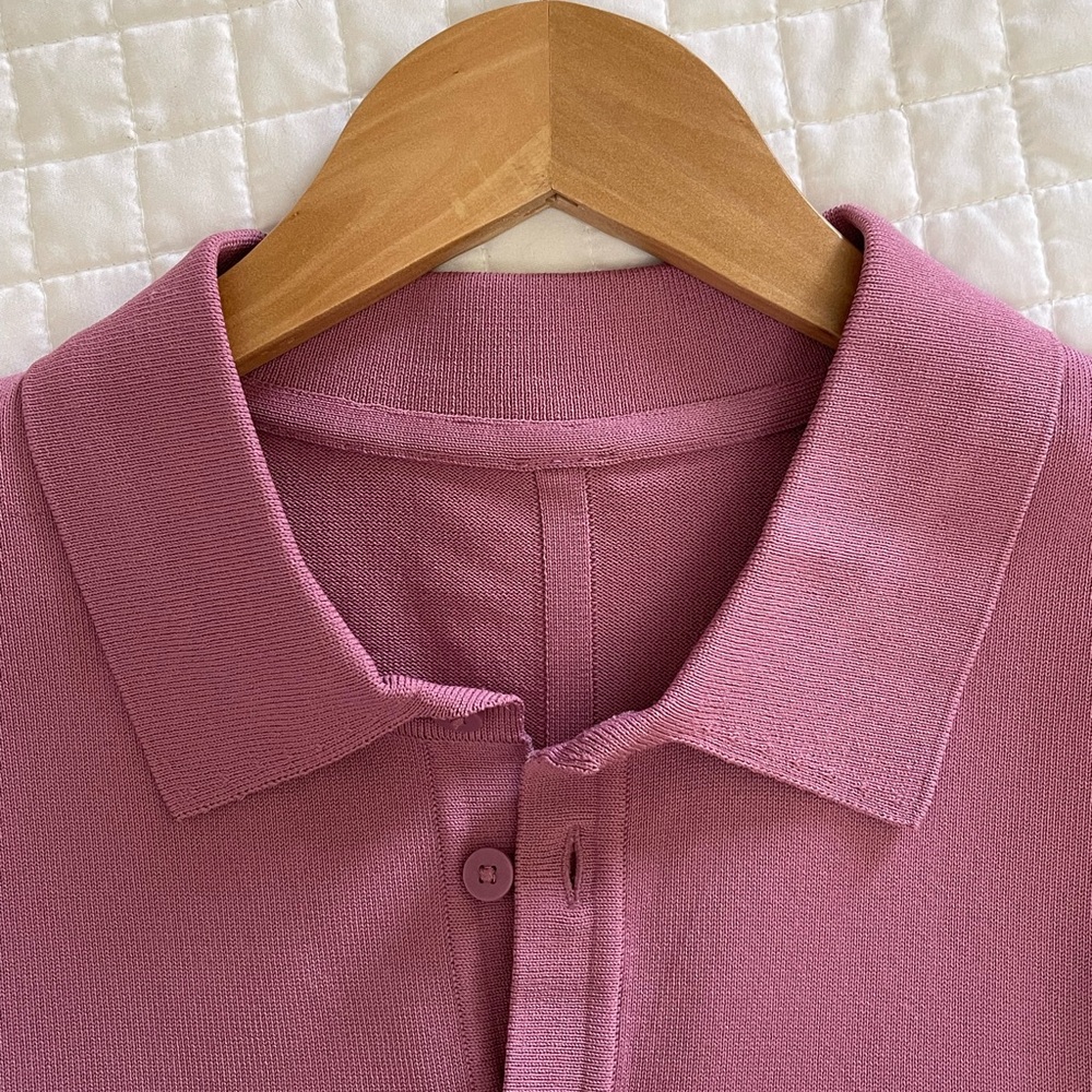 Lululemon Lightweight Knit Long Sleeve Polo color Mauve Pink size M - Picture 7 of 12